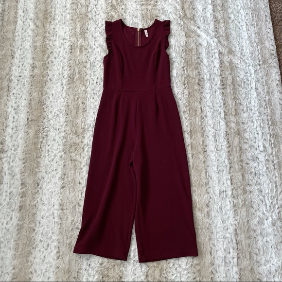 Target Pants - Maroon wide leg ruffle sleeve jumpsuit